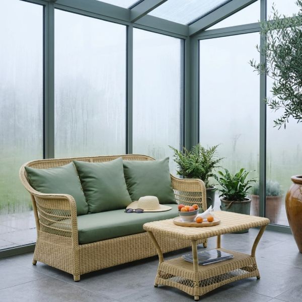 Canape haut de gamme 2 places en résine tressée pour véranda