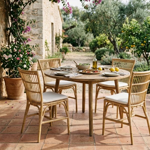 Chaises de jardin en aluminium avec coussin imitation rotin naturel