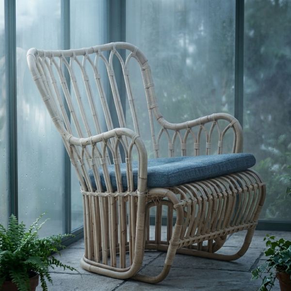 Fauteuil rotin naturet dans une véranda humidité