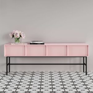 Console rose avec pieds métal 180 cm