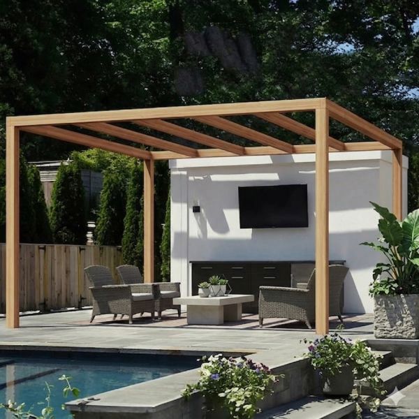 Pergola en bois autoportée sur une terrasse