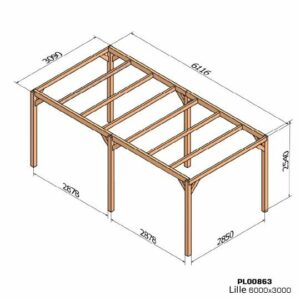 Croquis pergola bois autoportante 6x3 Lille
