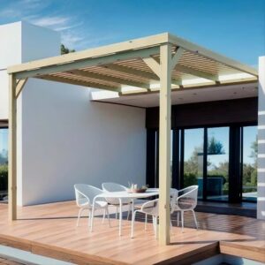 Pergola en bois avec toit semi ouverte adossé Montpellier