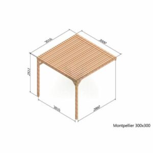 Pergola pour terrasse en bois avec toit 3 m x 3 m Montpellier
