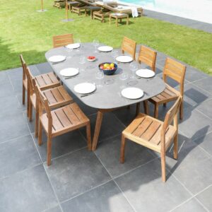 Table pour le jardin pieds teck et plateau HPL