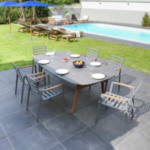 Table 220 cm x 120 cm pieds en teck et plateau HPL
