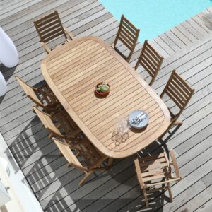 Table de jardin ovale en teck massif Niagara