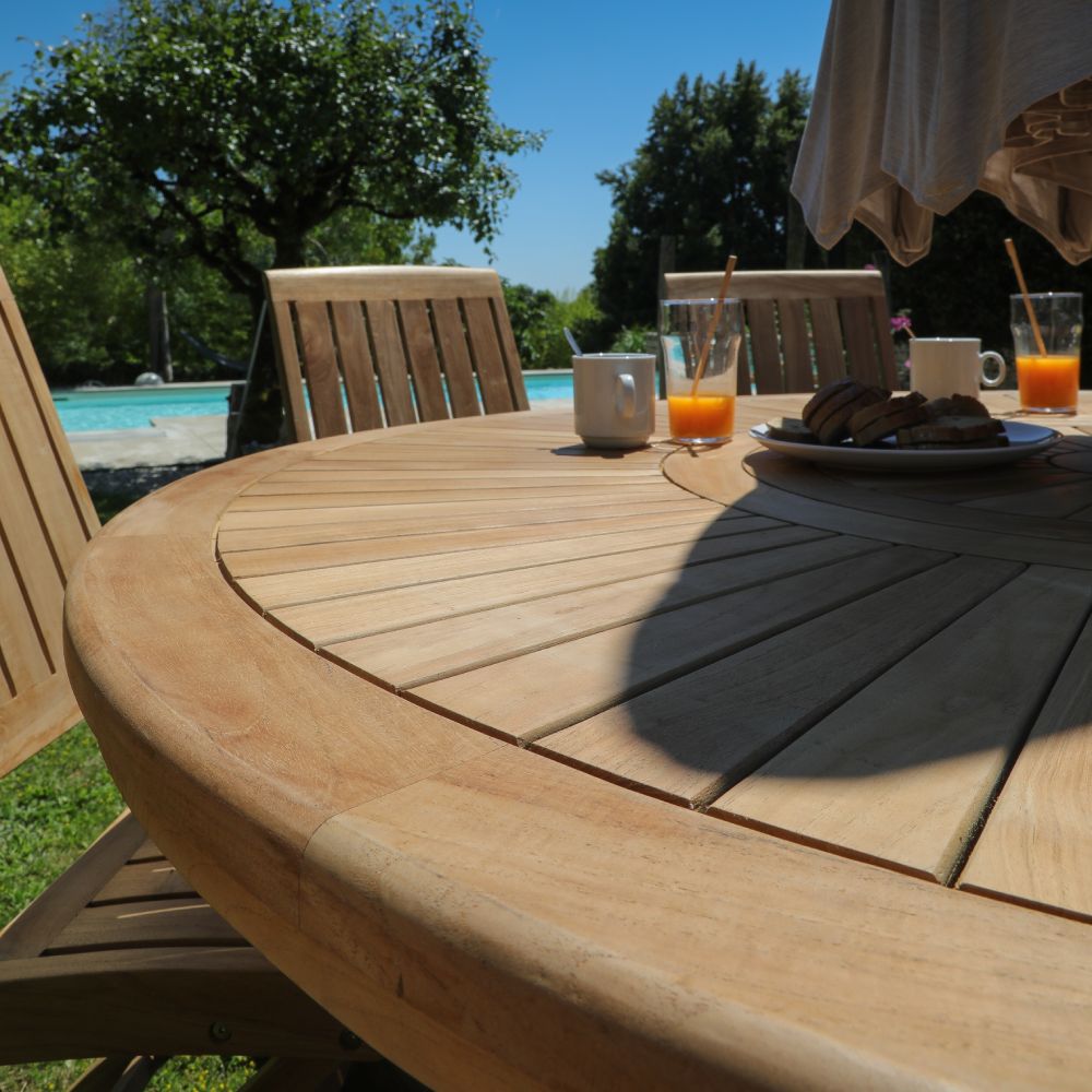 table en teck haut de gamme pour le jardin Table ronde en teck 8 personnes