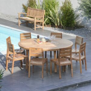 Table jardin Suroh en teck avec chaises en teck