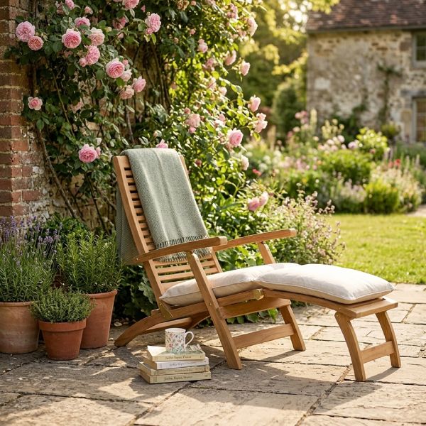 Transat de jardin pliable en teck massif