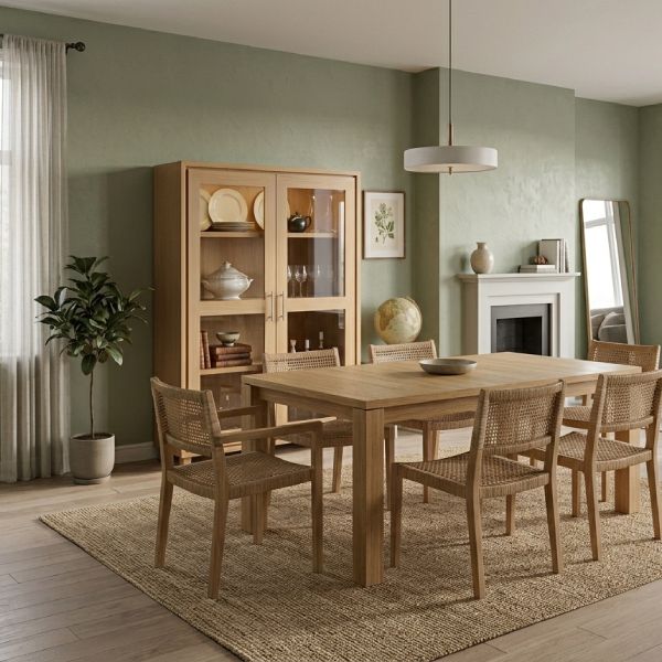 Meuble vitrine de salle à manger en chêne naturel avec 2 portes