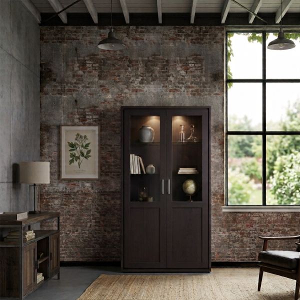 Meuble vitrine noir en bois avec hallogènes