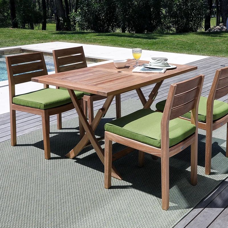 Chaises en teck Imu avec coussin d'assise oléfine vert