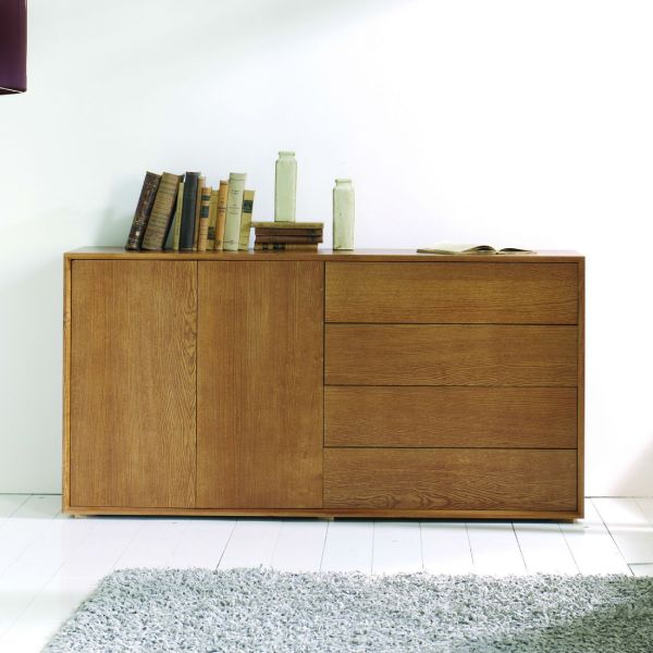 Buffet de salle à manger design en bois avec 2 portes et 4 tiroirs