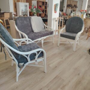 Salon complet 1 canapé 2 fauteuils en rotin blanc