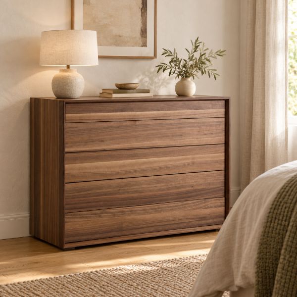 Commode noyer design dans une chambre à coucher