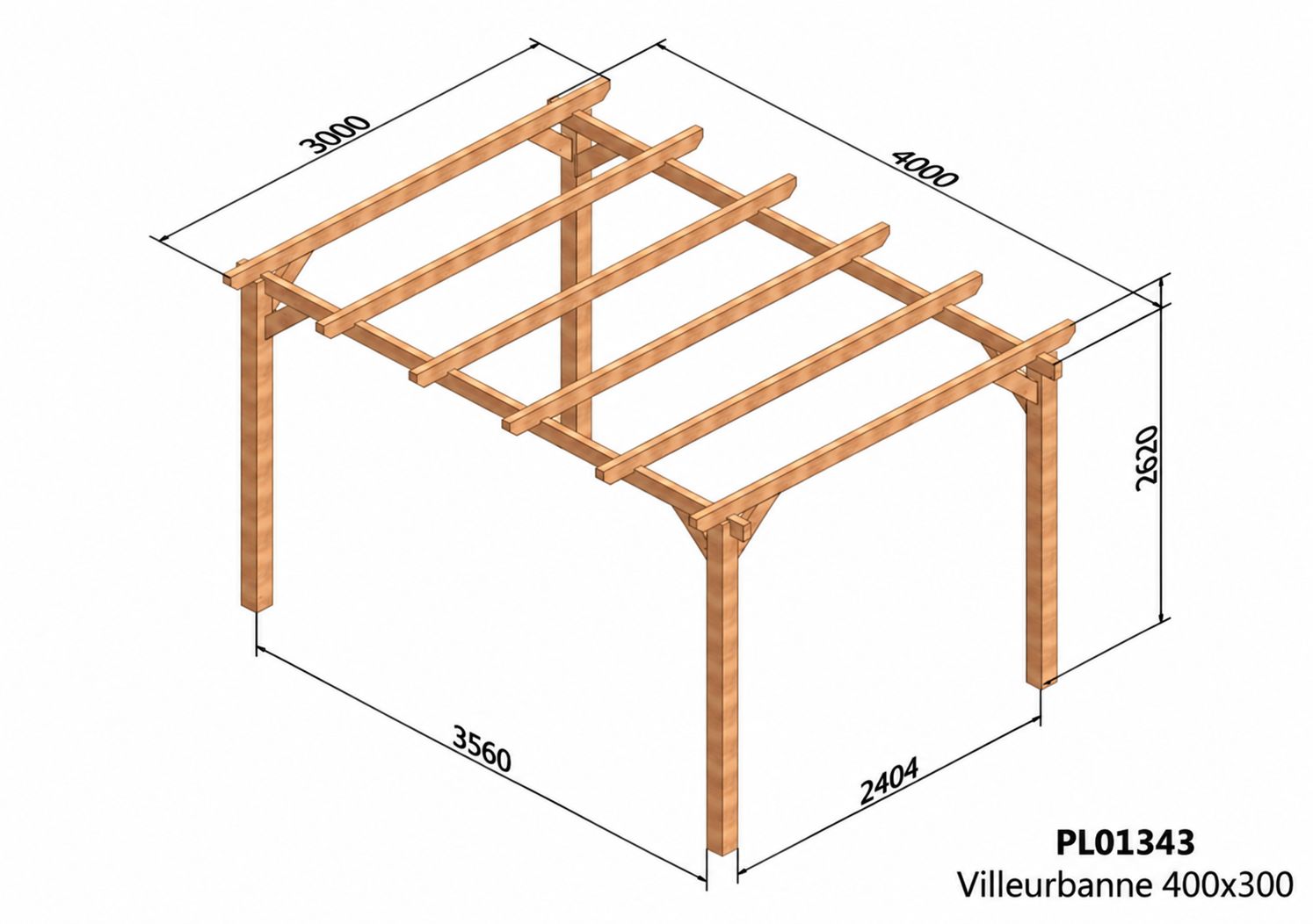 Dimensions de la pergola en bois 400 cm x 300 cm Villeurbanne