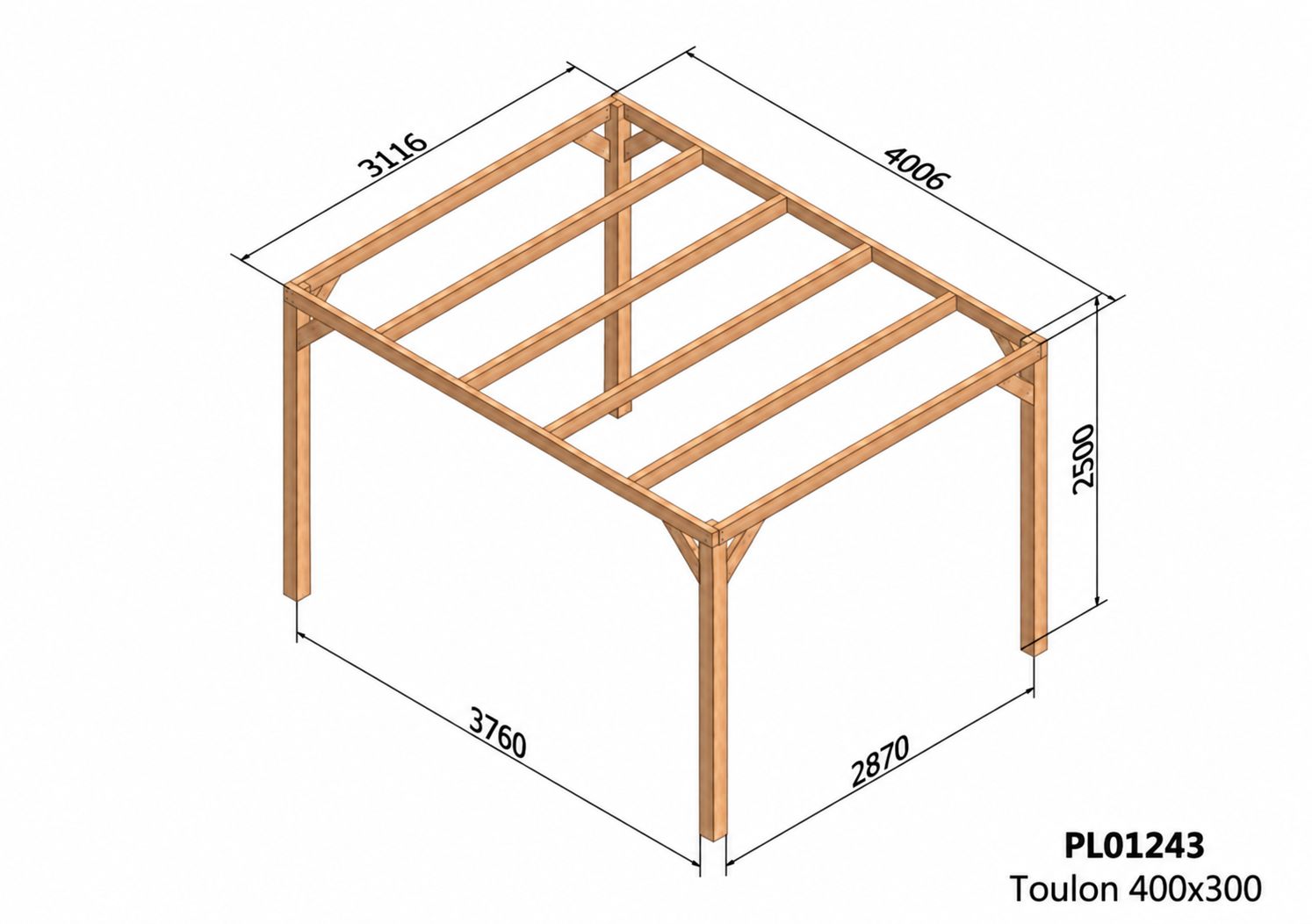 Dimensions de la pergola bois 4x3 Toulon